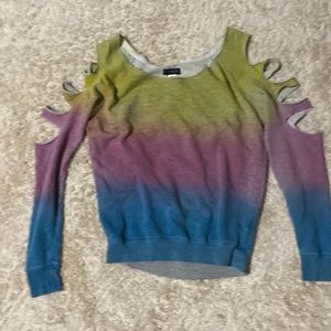 Venus Ombré Cold Shoulder Slit Sleeve Sweatshirt Top S​